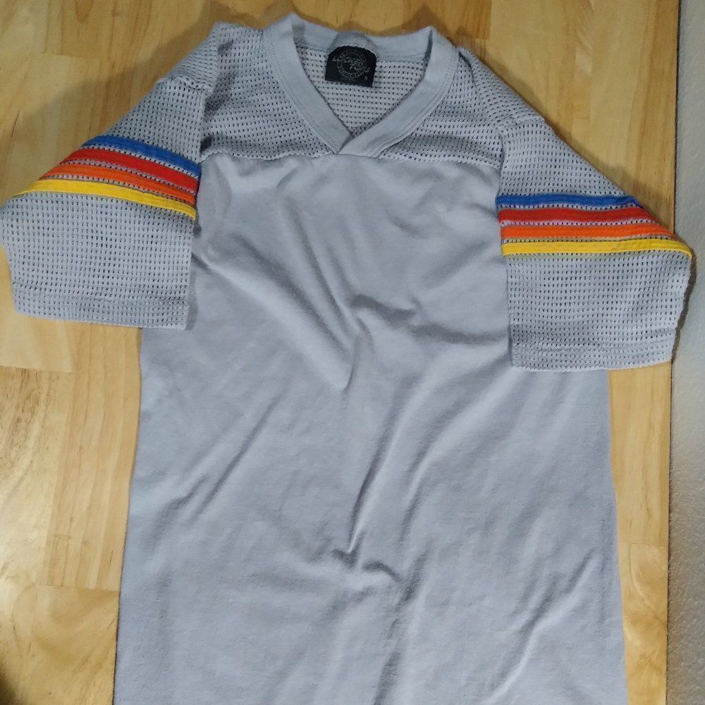 Vintage 70s Wrights Locker Tops Rainbow Stripes Athletic T-Shirt
